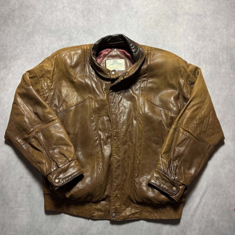 Aquascutum Leather Bomber Jacket Mens 42 Brown Fair Vintage 90s Made in Canada